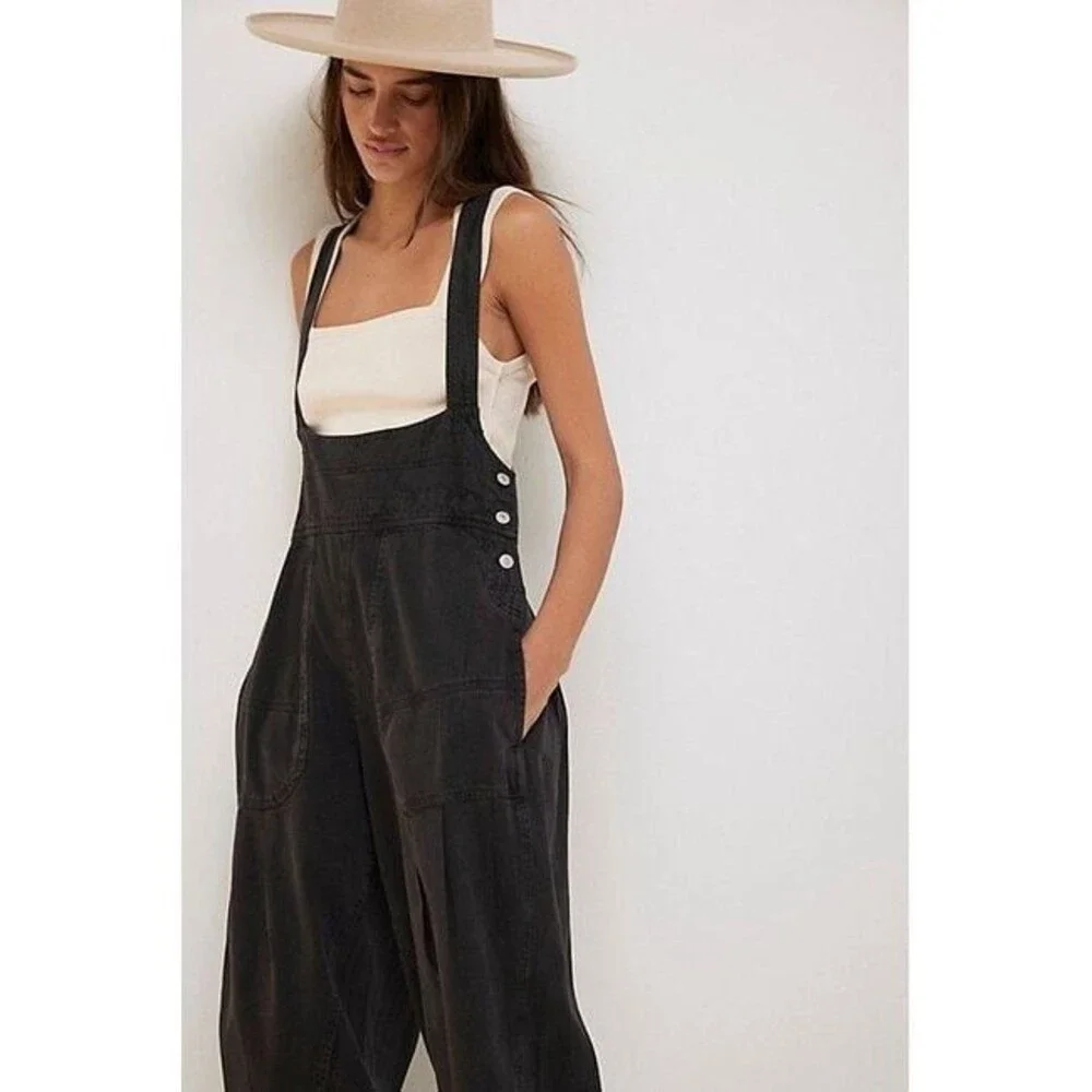 Free People We The Free Felix Tapered Overalls Jumpsuit Pinafore Black S 288031